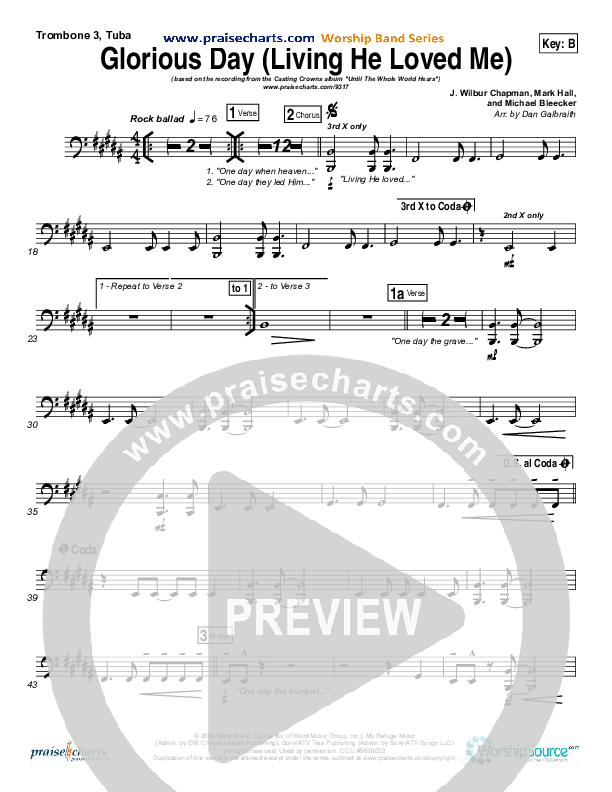 Glorious Day (Living He Loved Me) Trombone 3/Tuba (Casting Crowns)