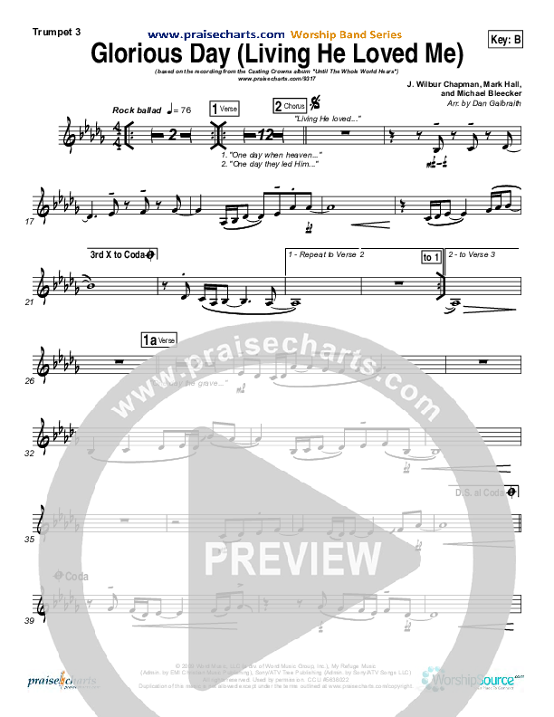 Glorious Day (Living He Loved Me) Trumpet 3 (Casting Crowns)