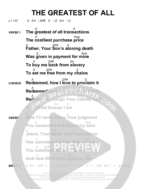 The Greatest Of All Chords & Lyrics (Sovereign Grace)