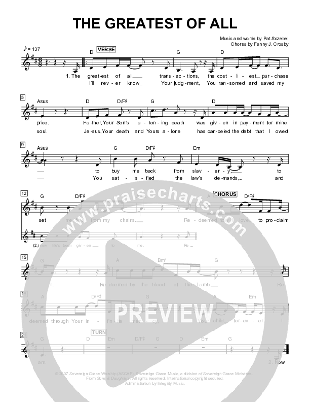 The Greatest Of All Lead Sheet (Sovereign Grace)