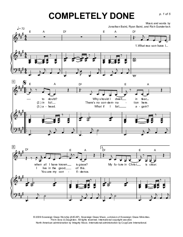 Completely Done Piano/Vocal (Sovereign Grace)
