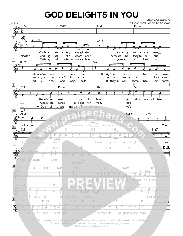 God Delights In You Lead Sheet (Sovereign Grace)