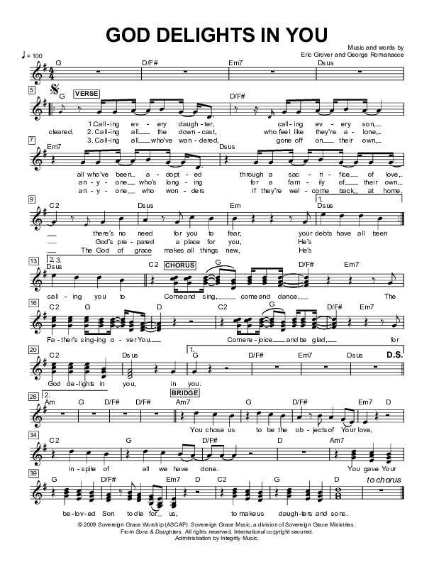 God Delights In You Piano/Vocal (Sovereign Grace)