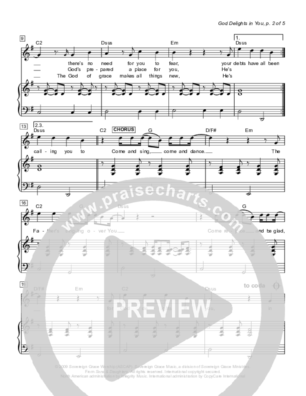 God Delights In You Piano/Vocal (Sovereign Grace)