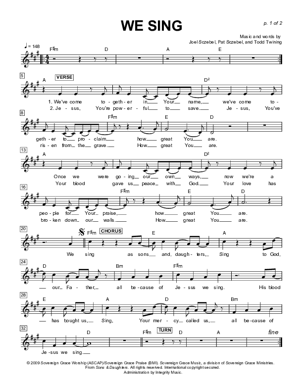 We Sing Lead Sheet (Sovereign Grace)