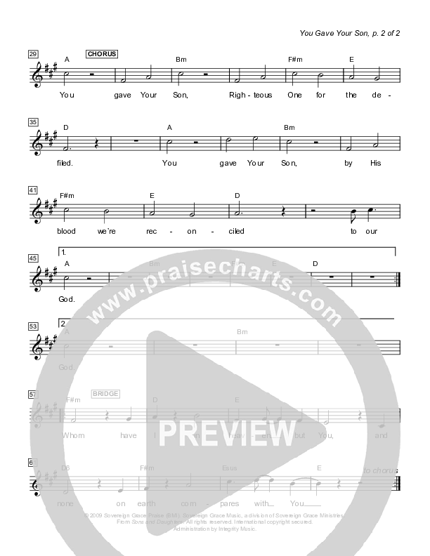 You Gave Your Son Lead Sheet (Sovereign Grace)