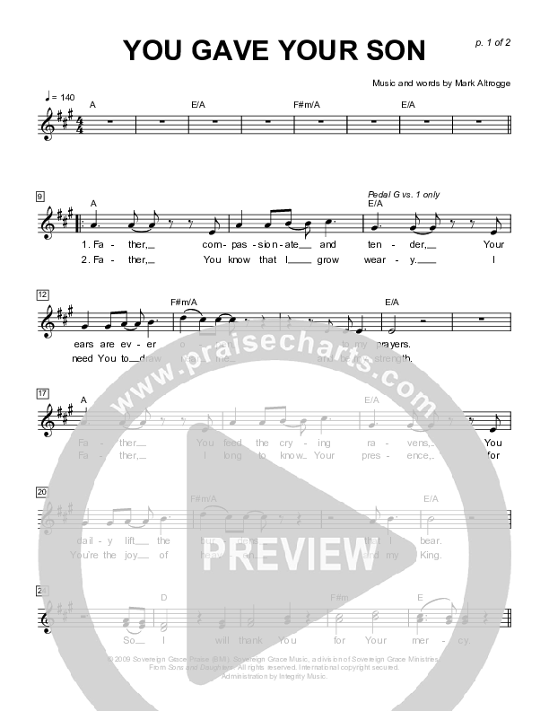 You Gave Your Son Lead Sheet (Sovereign Grace)