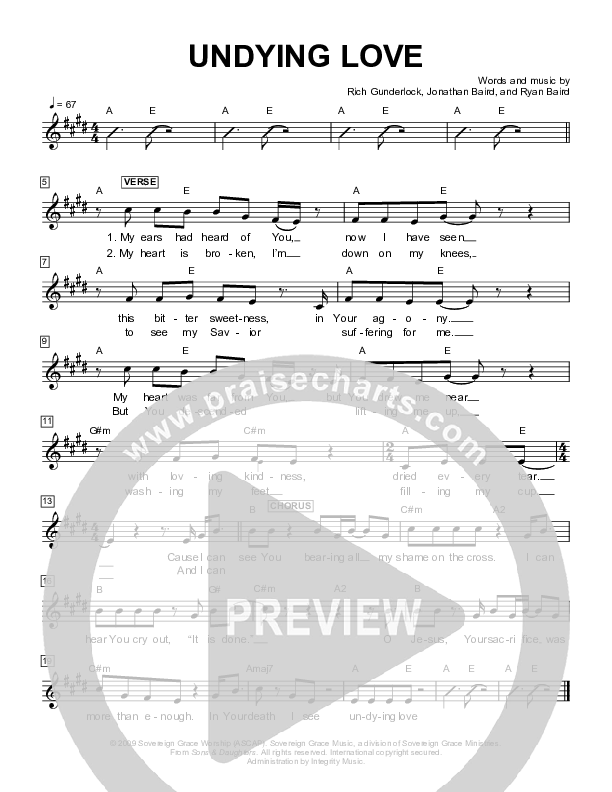 Undying Love Lead Sheet (Sovereign Grace)