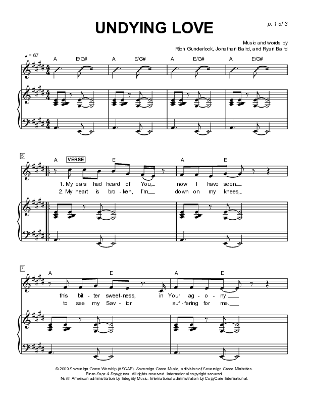 Undying Love Piano/Vocal (Sovereign Grace)