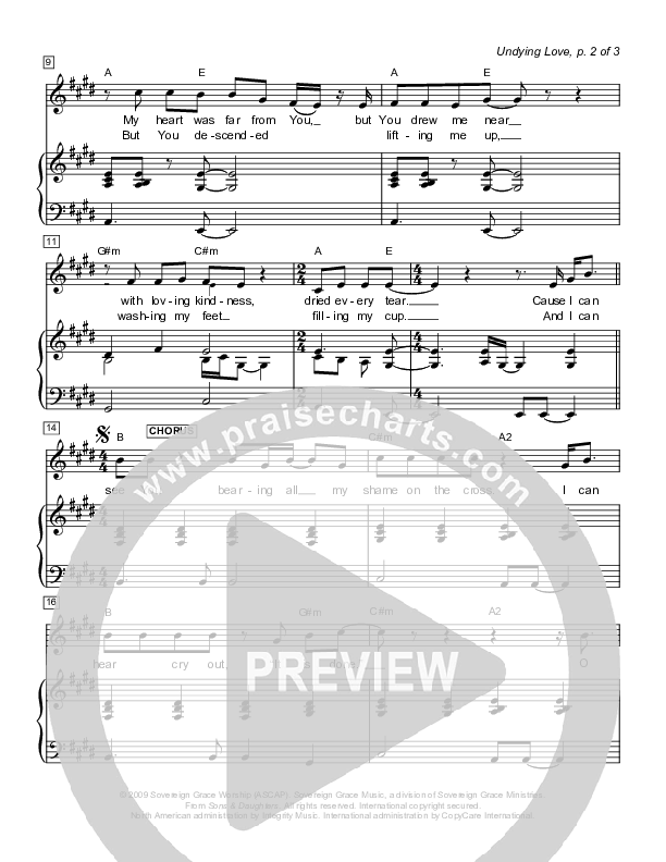 Undying Love Piano/Vocal (Sovereign Grace)