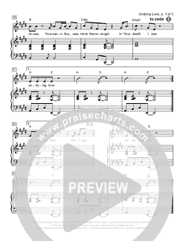 Undying Love Piano/Vocal (Sovereign Grace)