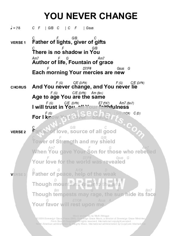 You Never Change Chords & Lyrics (Sovereign Grace)