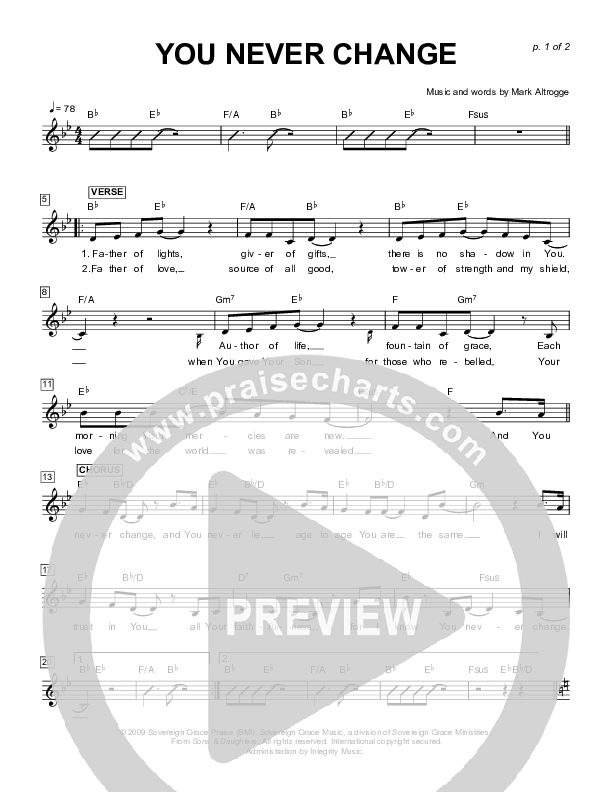 You Never Change Lead Sheet (Sovereign Grace)