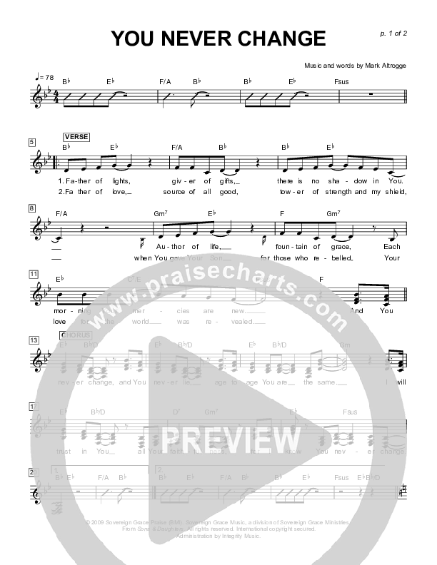 You Never Change Lead Sheet (SAT) (Sovereign Grace)