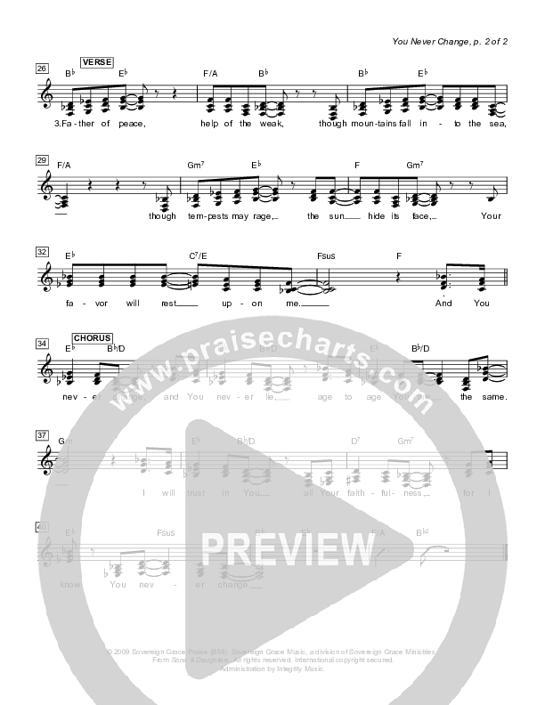 You Never Change Lead Sheet (SAT) (Sovereign Grace)