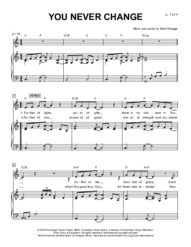 You Never Change Piano/Vocal (Sovereign Grace)