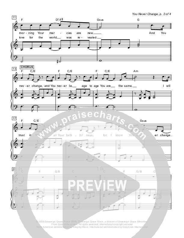 You Never Change Piano/Vocal (Sovereign Grace)