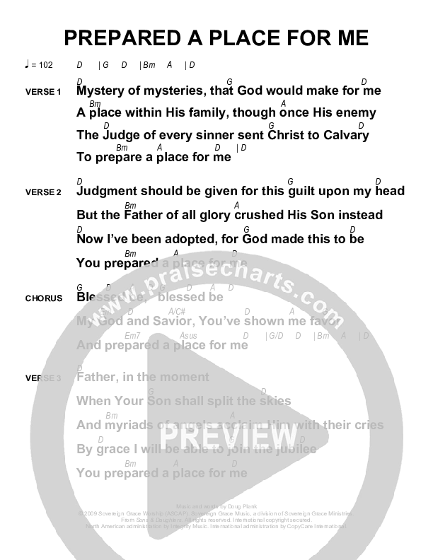 Prepared A Place For Me Chords & Lyrics (Sovereign Grace)