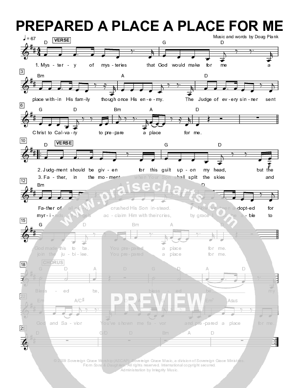 Prepared A Place For Me Lead Sheet (Sovereign Grace)