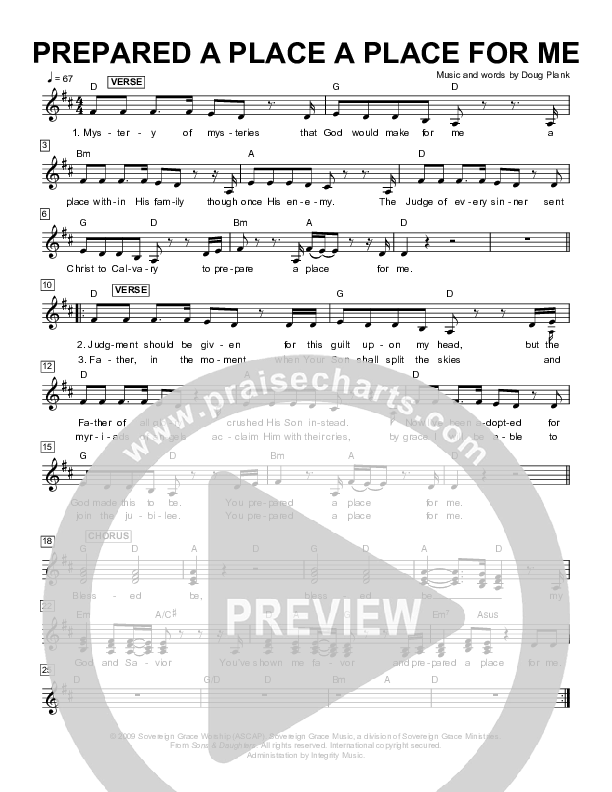 Prepared A Place For Me Lead Sheet (SAT) (Sovereign Grace)