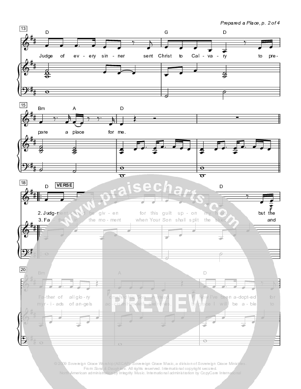 Prepared A Place For Me Piano/Vocal (Sovereign Grace)