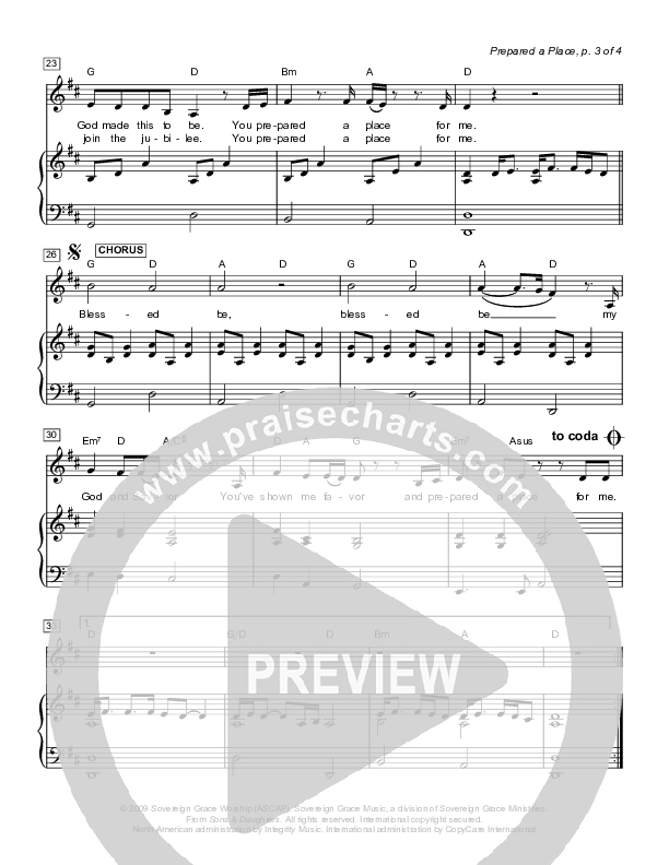 Prepared A Place For Me Piano/Vocal (Sovereign Grace)