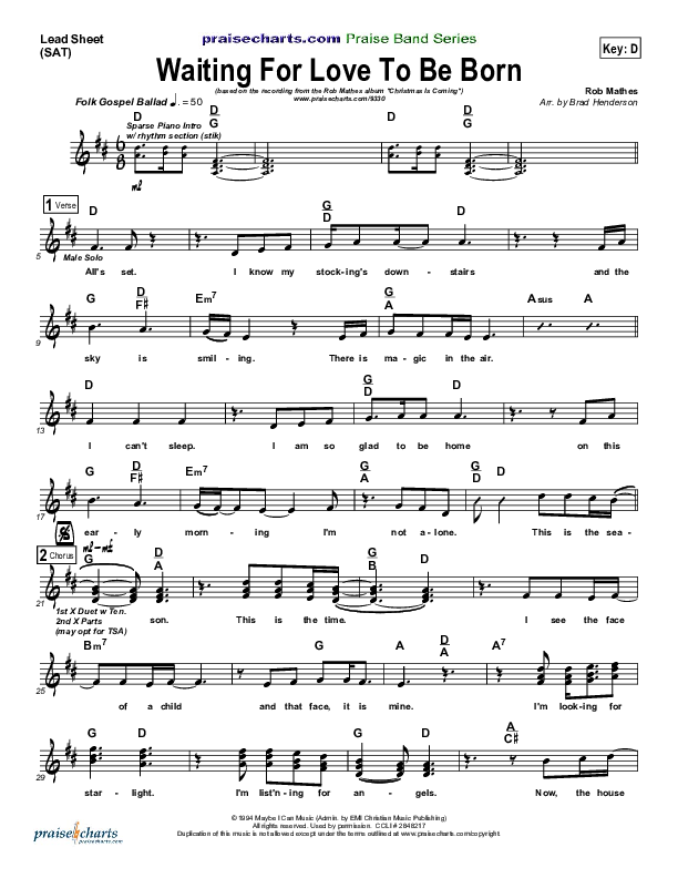 Waiting For Love To Be Born Lead Sheet (Rob Mathes)