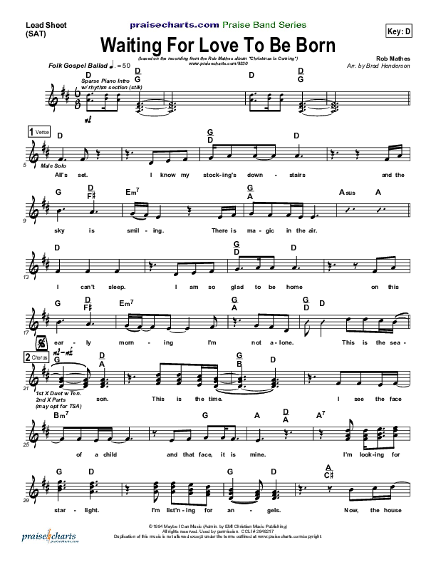 Waiting For Love To Be Born Lead Sheet (Rob Mathes)