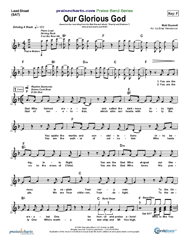 Our Glorious God Lead Sheet (Matt Boswell)