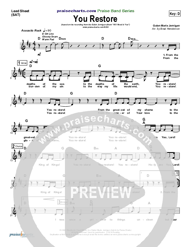 You Restore Lead Sheet (Galen Jernigan)