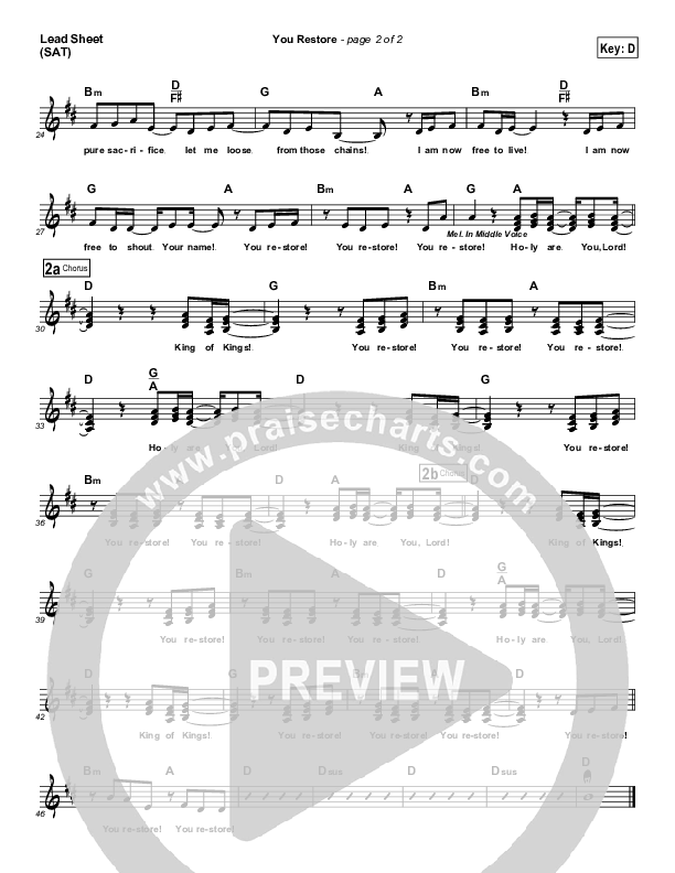 You Restore Lead Sheet (Galen Jernigan)