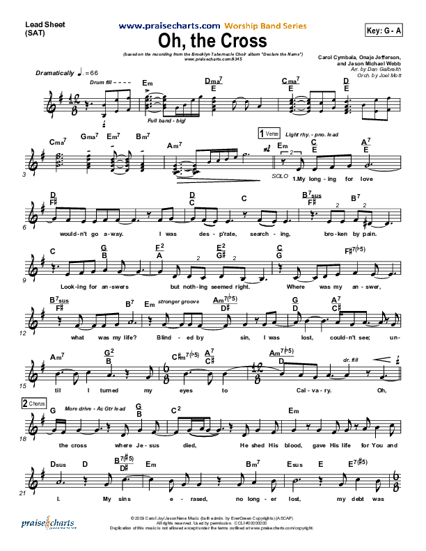 Oh The Cross Lead Sheet (Songs of Brooklyn Tabernacle Choir (PraiseCharts Edition))