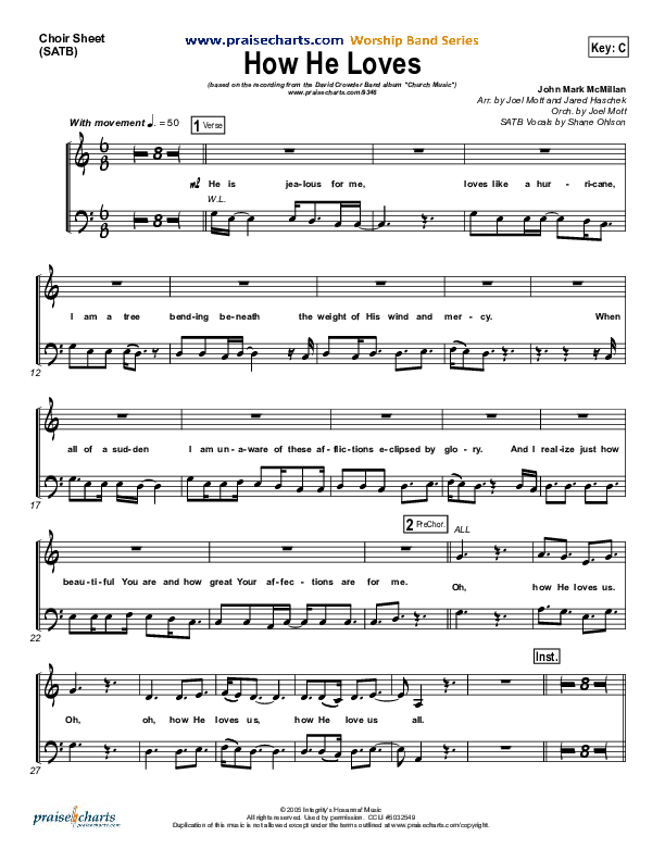 How He Loves Choir Vocals (SATB) (David Crowder)