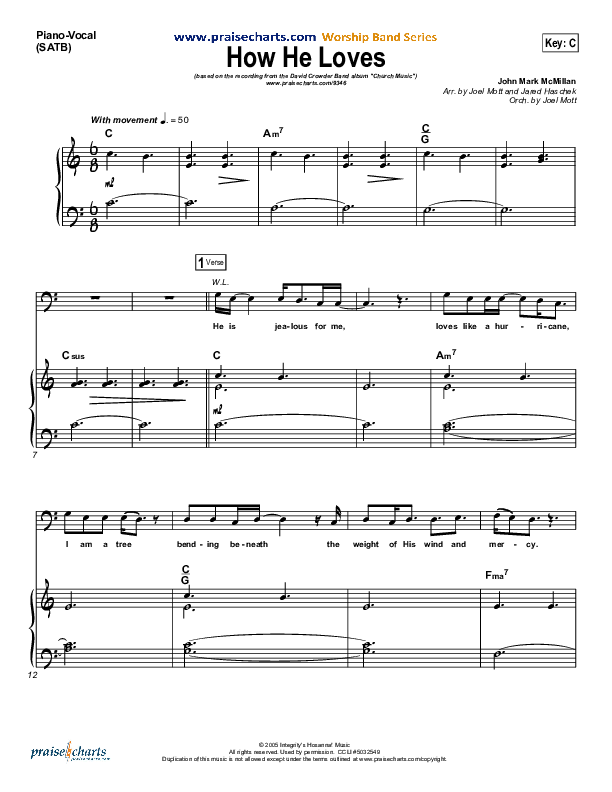 How He Loves Piano/Vocal (SATB) (David Crowder)