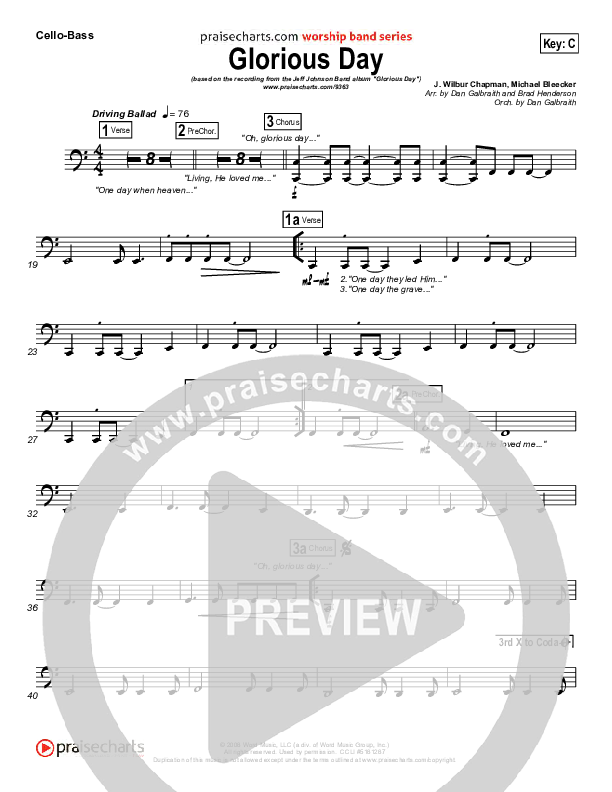 Glorious Day (Living He Loved Me) Cello/Bass (Jeff Johnson)