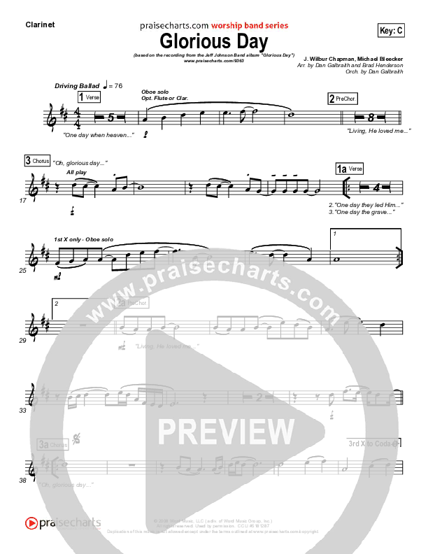 Glorious Day (Living He Loved Me) Clarinet (Jeff Johnson)