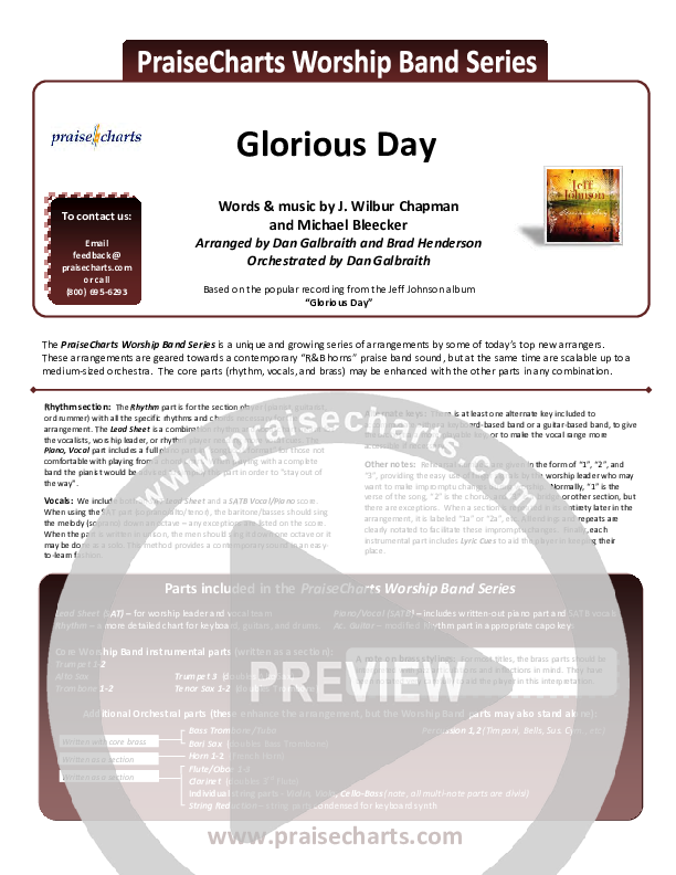 Glorious Day (Living He Loved Me) Cover Sheet (Jeff Johnson)