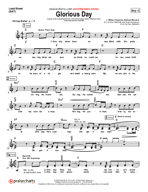 Glorious Day (Living He Loved Me) Lead Sheet (Jeff Johnson)