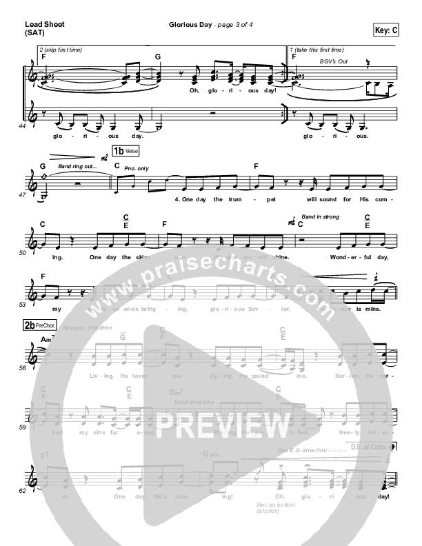 Glorious Day (Living He Loved Me) Lead Sheet (SAT) (Jeff Johnson)