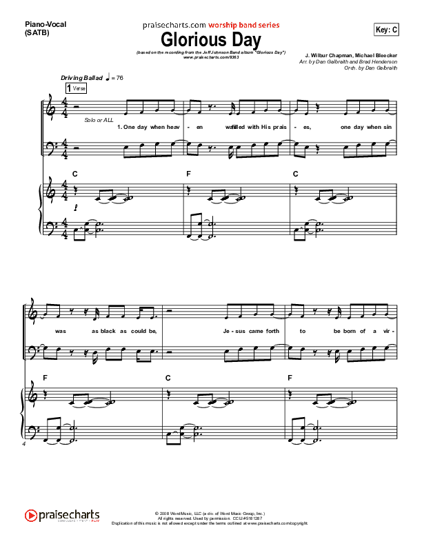 Glorious Day (Living He Loved Me) Piano/Vocal (SATB) (Jeff Johnson)