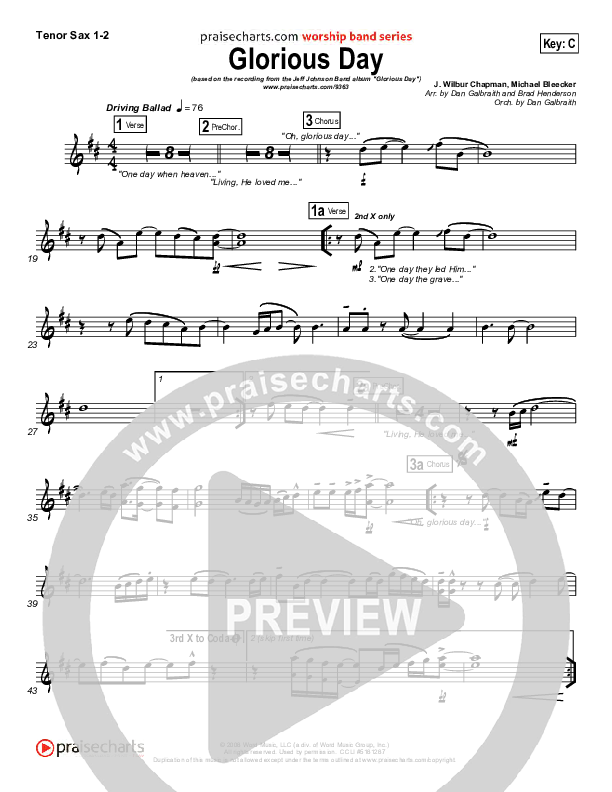 Glorious Day (Living He Loved Me) Tenor Sax 1/2 (Jeff Johnson)