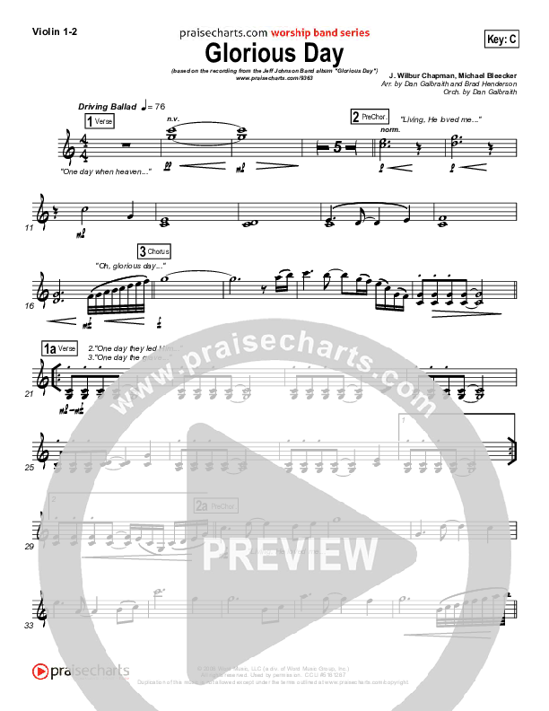 Glorious Day (Living He Loved Me) Violin 1/2 (Jeff Johnson)