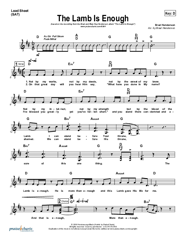 The Lamb Is Enough Lead Sheet (Brad Henderson)