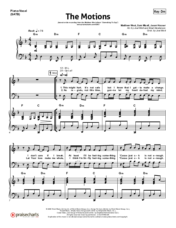 The Motions Piano/Vocal (SATB) (Matthew West)