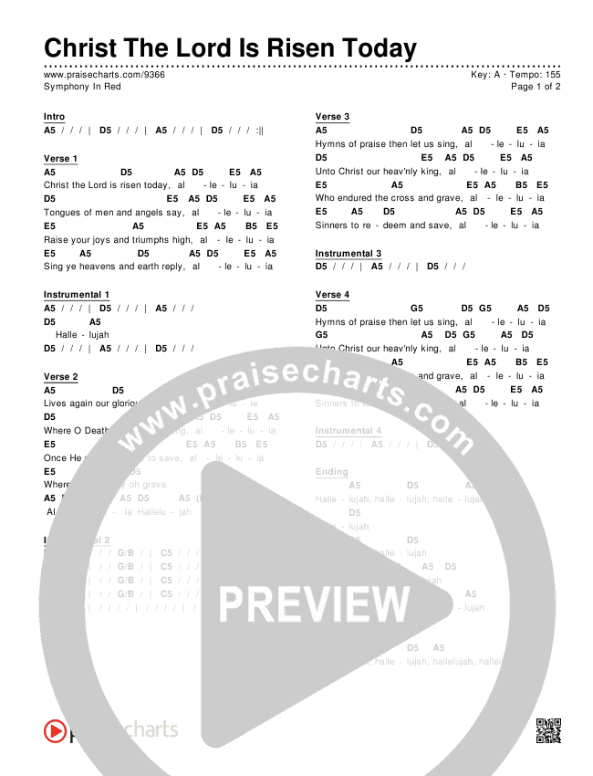 Christ The Lord Is Risen Today Chords & Lyrics (Symphony In Red)