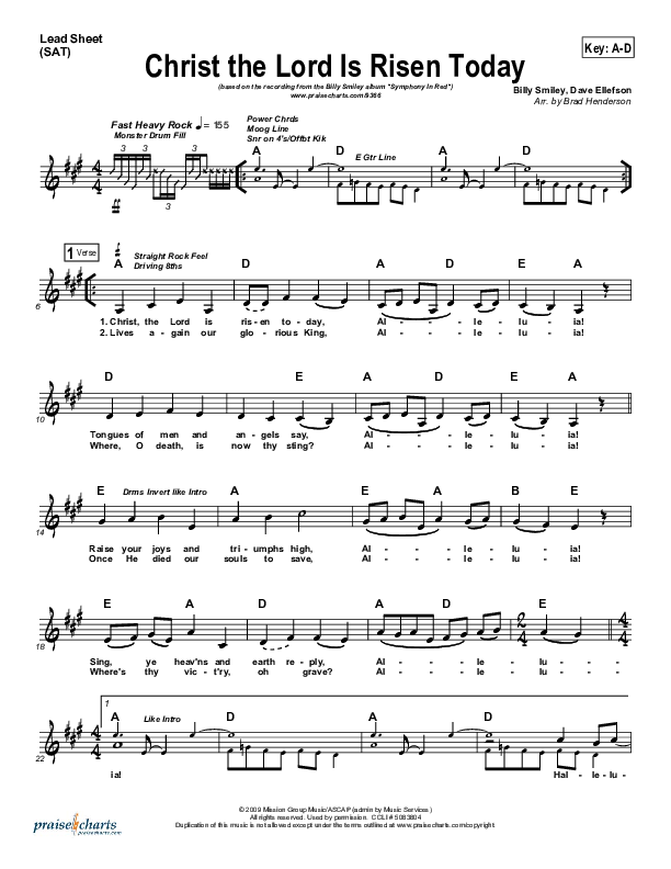 Christ The Lord Is Risen Today Lead Sheet (Symphony In Red)