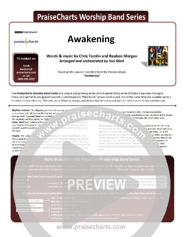 Awakening Cover Sheet (Chris Tomlin / Passion)