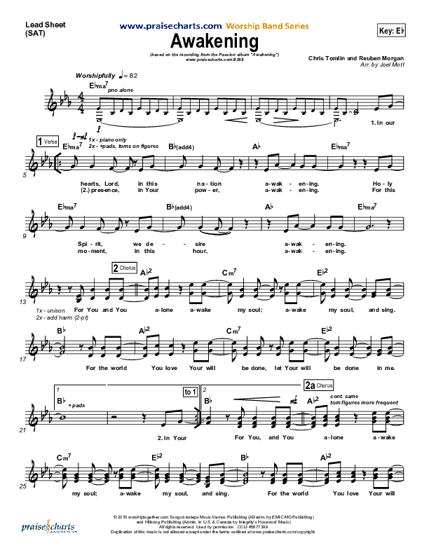 Awakening Lead Sheet (SAT) (Chris Tomlin / Passion)