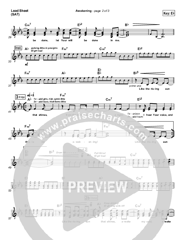 Awakening Lead Sheet (SAT) (Chris Tomlin / Passion)