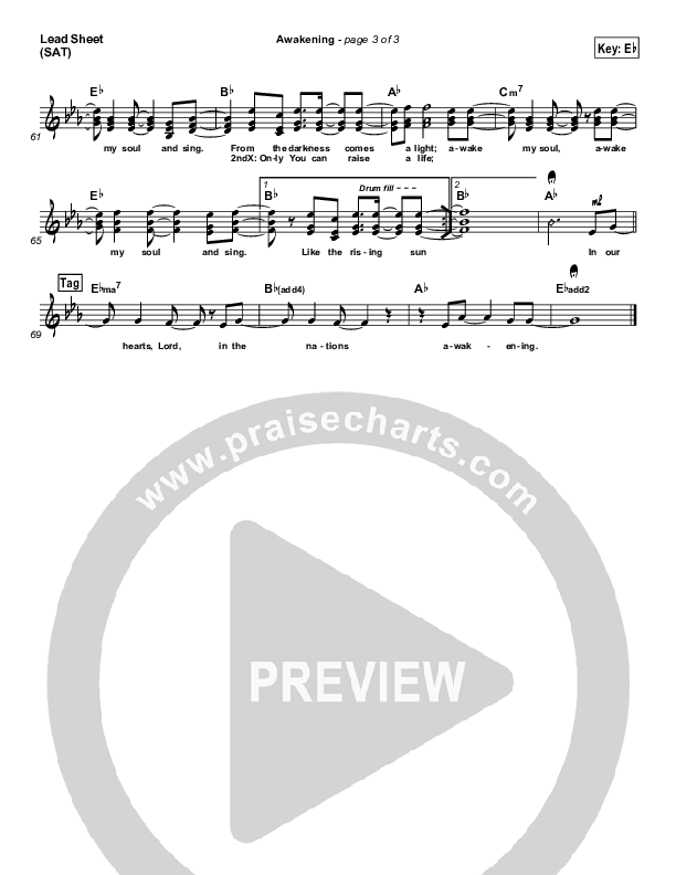 Awakening Lead Sheet (SAT) (Chris Tomlin / Passion)
